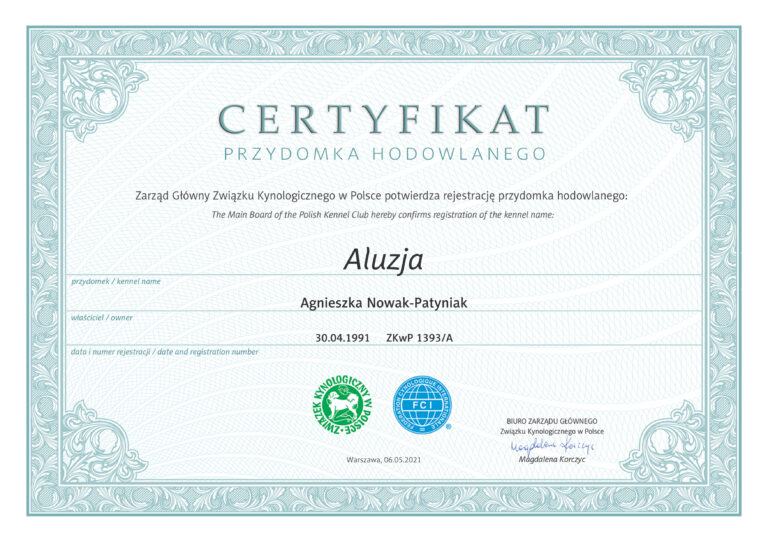 certyfikat przydomka