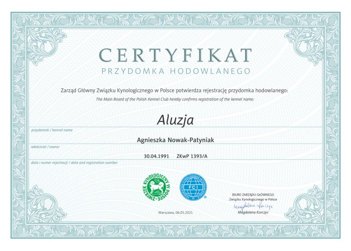 certyfikat przydomka